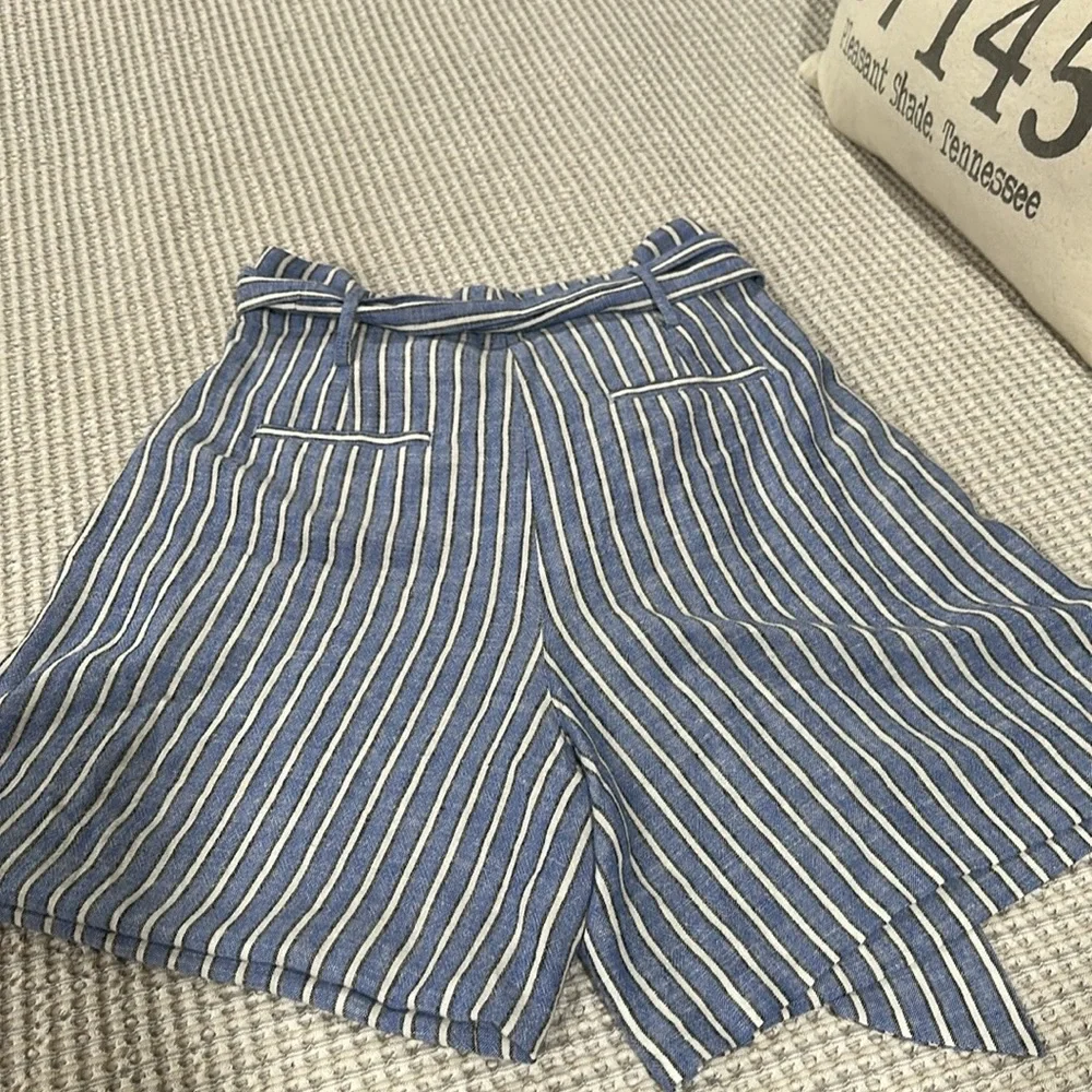 Tyler Boe blue White Striped linen blendConner Stripe Short size 4 - Picture 2 of 6